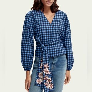 Organic Cotton Embroidered Wrap Top Like New